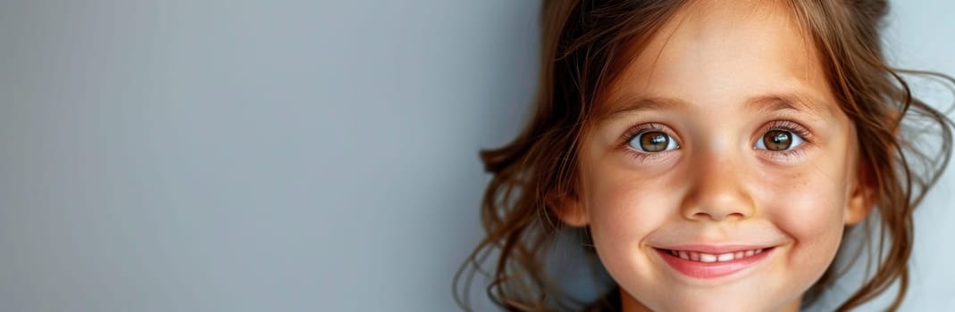 Happy little girl with a big smile, portrait of joyful child, innocent beauty, joy and happiness in childhood