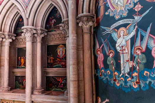 BAYEUX, FRANCE, MAY 14, 2024 : interiors architectural decors of Cathedral of Our Lady of Bayeux, norrmandy