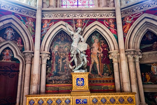 BAYEUX, FRANCE, MAY 14, 2024 : interiors architectural decors of Cathedral of Our Lady of Bayeux, norrmandy