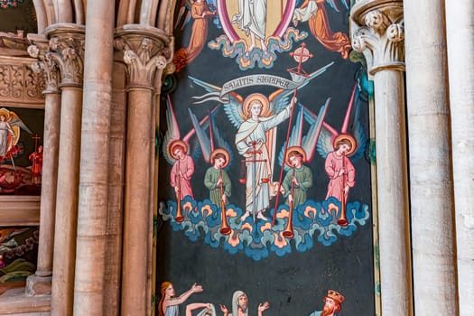 BAYEUX, FRANCE, MAY 14, 2024 : interiors architectural decors of Cathedral of Our Lady of Bayeux, norrmandy