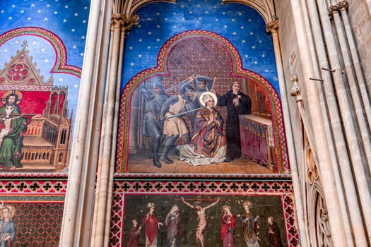 BAYEUX, FRANCE, MAY 14, 2024 : interiors architectural decors of Cathedral of Our Lady of Bayeux, norrmandy