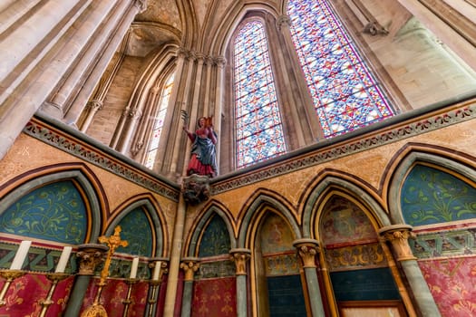 BAYEUX, FRANCE, MAY 14, 2024 : interiors architectural decors of Cathedral of Our Lady of Bayeux, norrmandy