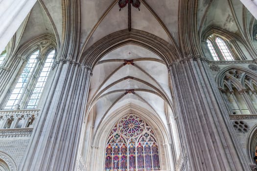 BAYEUX, FRANCE, MAY 14, 2024 : interiors architectural decors of Cathedral of Our Lady of Bayeux, norrmandy