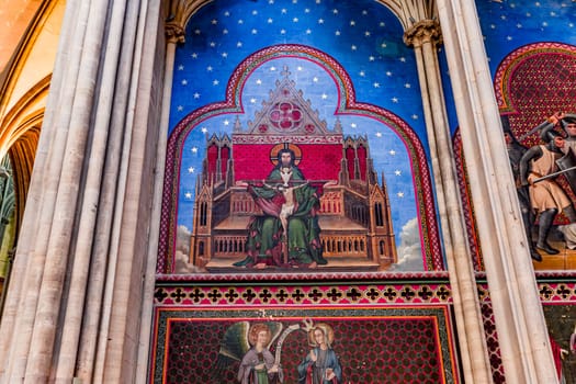 BAYEUX, FRANCE, MAY 14, 2024 : interiors architectural decors of Cathedral of Our Lady of Bayeux, norrmandy