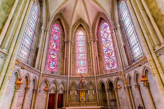 BAYEUX, FRANCE, MAY 14, 2024 : interiors architectural decors of Cathedral of Our Lady of Bayeux, norrmandy