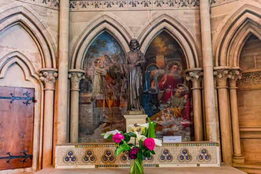 BAYEUX, FRANCE, MAY 14, 2024 : interiors architectural decors of Cathedral of Our Lady of Bayeux, norrmandy