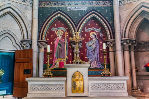 BAYEUX, FRANCE, MAY 14, 2024 : interiors architectural decors of Cathedral of Our Lady of Bayeux, norrmandy