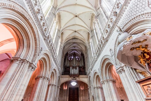 BAYEUX, FRANCE, MAY 14, 2024 : interiors architectural decors of Cathedral of Our Lady of Bayeux, norrmandy