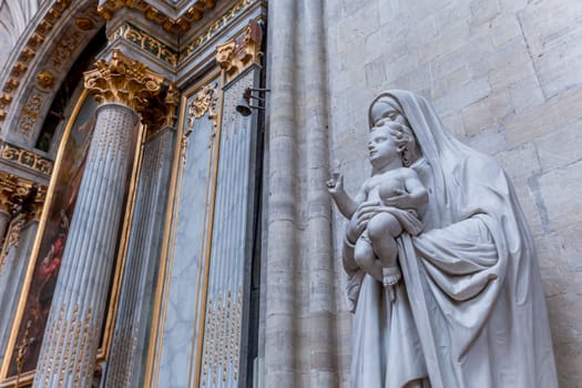 BAYEUX, FRANCE, MAY 14, 2024 : interiors architectural decors of Cathedral of Our Lady of Bayeux, norrmandy