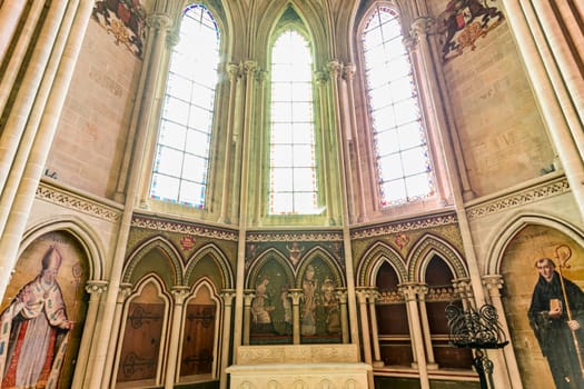 BAYEUX, FRANCE, MAY 14, 2024 : interiors architectural decors of Cathedral of Our Lady of Bayeux, norrmandy