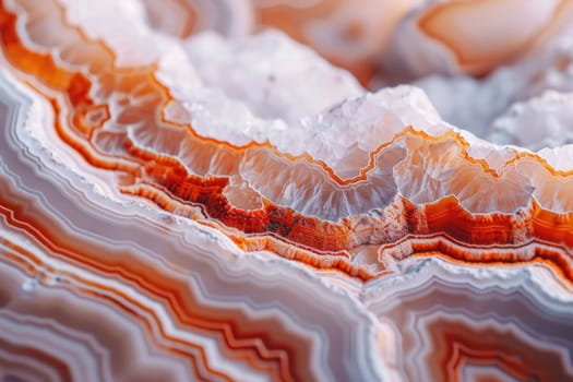 Closeup view of vibrant orange and white patterned rock, nature and travel concept for backgrounds and designs