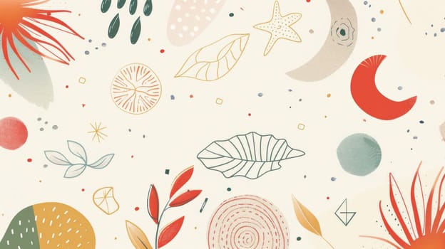 Colorful pattern with leaves, flowers, stars, and other objects natureinspired artistic design for fashion and beauty collections