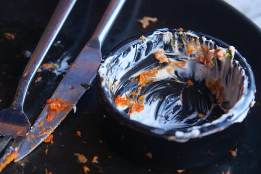 An empty dirty plate with a fork..