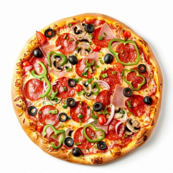 Pizza isolated on white background, online delivery from pizzeria, take away and fast food concept