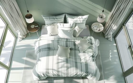 Serenity in a coastal bedroom travel inspired decor with ocean view, relaxation and tranquility concept