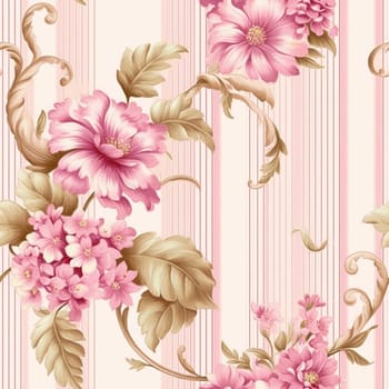 Seamless pattern, tileable striped pink floral country style print for wallpaper, wrapping paper with English countryside rose flowers for scrapbook, fabric and product design idea