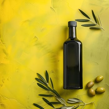 Olive oil bottle ad background with copyspace, vegetable oil commercial produce, food industry and retail concept