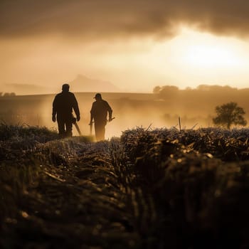 Friendship and teamwork in the fields during planting and harvesting. Friendship between two men. Friendship between two children. High quality