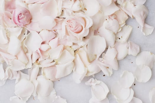 rose flower petals on marble - wedding, holiday and floral garden styled concept, elegant visuals