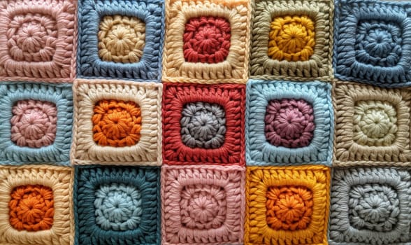 Texture background from a crochet granny square pattern. Selective focus