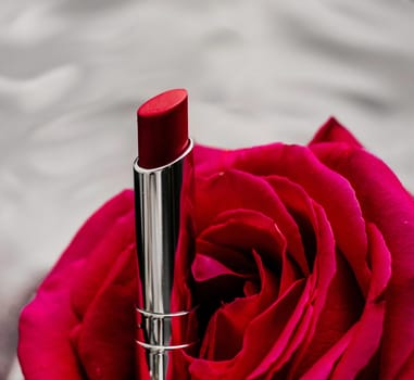 luxe red lipstick and a wonderful rose - make-up and cosmetics styled beauty concept, elegant visuals