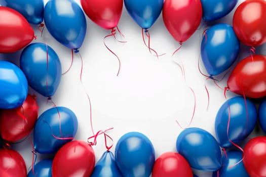 Frame of balloons in the colours of the american flag with blank white space for text.