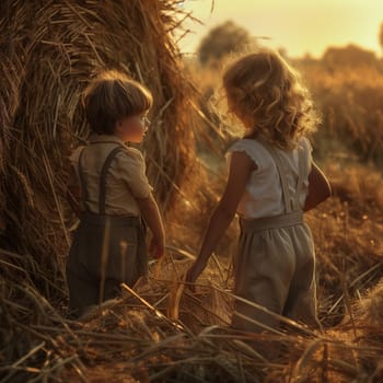 Friendship and teamwork in the fields during planting and harvesting. Friendship between children. High quality