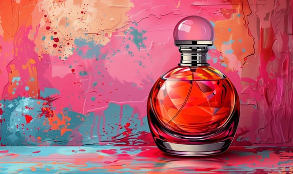 Illustration elegant perfume bottle in vintage pop art style. Selective focus.