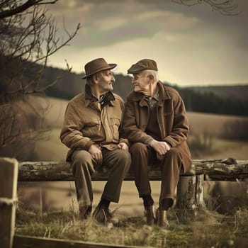 Friendship and teamwork in the fields during planting and harvesting. Friendship between two men. Friendship between two children. High quality