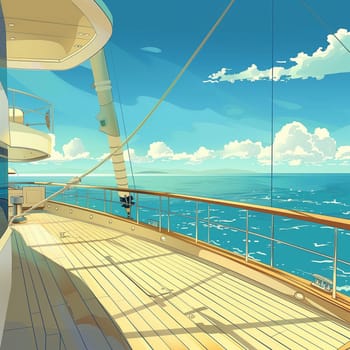 A yacht racing on the waves of the sea. Vintage anime style. High quality illustration