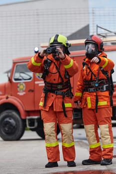 A group of firefighters undergoes training to learn how to effectively use a thermal camera in firefighting operations.