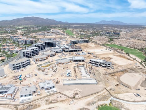 Aerial view of big resort construction in Cabo San Jose, Baja California Sur, Mexico