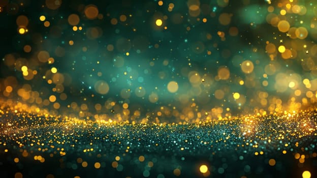 A green background with gold glitter. The glitter is scattered all over the background, creating a sparkling effect. The image has a dreamy, ethereal quality to it