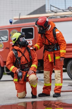 A group of firefighters undergoes training to learn how to effectively use a thermal camera in firefighting operations.