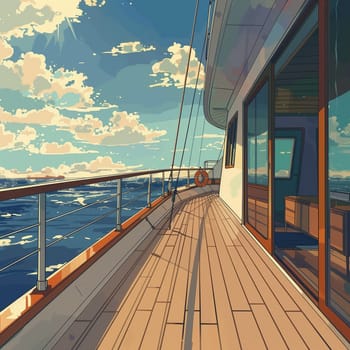 A yacht racing on the waves of the sea. Vintage anime style. High quality illustration