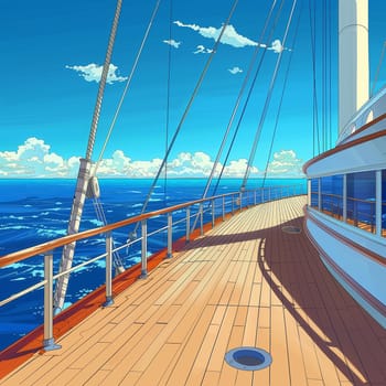 A yacht racing on the waves of the sea. Vintage anime style. High quality illustration