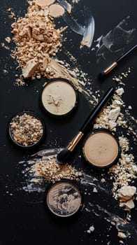 Make-up cosmetic product, beauty products and cosmetics swatch sample flatlay, various makeup brand tools as glamour fashion night out background idea