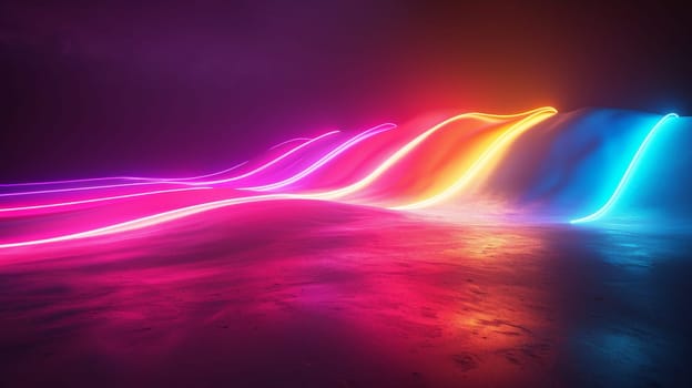 A colorful wave of light with a dark background. The colors are bright and vibrant, creating a sense of energy and excitement. The wave appears to be moving and pulsating