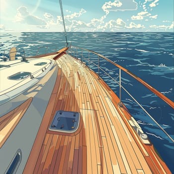 A yacht racing on the waves of the sea. Vintage anime style. High quality illustration