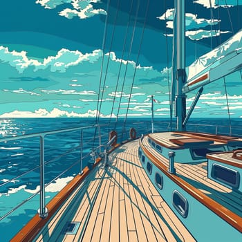 A yacht racing on the waves of the sea. Vintage anime style. High quality illustration