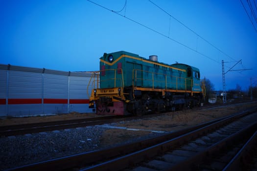 Green diesel locomotive. High quality photo