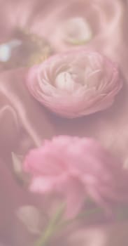 pink rose flowers on soft silk - wedding, holiday and floral background styled concept, elegant visuals