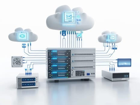 A computer network with many different devices connected to it. The devices include laptops, servers, and other hardware. The network is designed to be secure and efficient