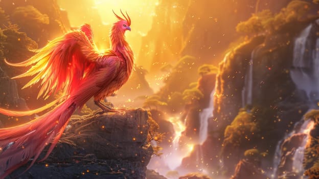 A fantasy phoenix bird with heaven background.