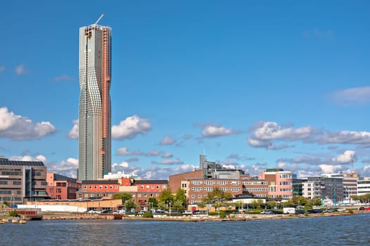 View of Gothenburg coastline and construction site of largest Scandinavian skyscraper, Vastra Gotaland County of Sweden