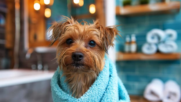 Relaxing Poodle Dog in Spa Studio. pet relax concept..