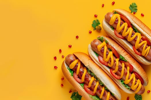 a delicious hot dog with mustard and ketchup on isolated background. hot dog day.