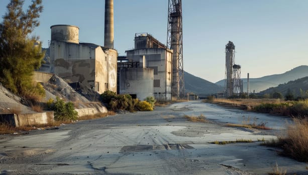 A large industrial plant with a lot of old equipment by AI generated image.