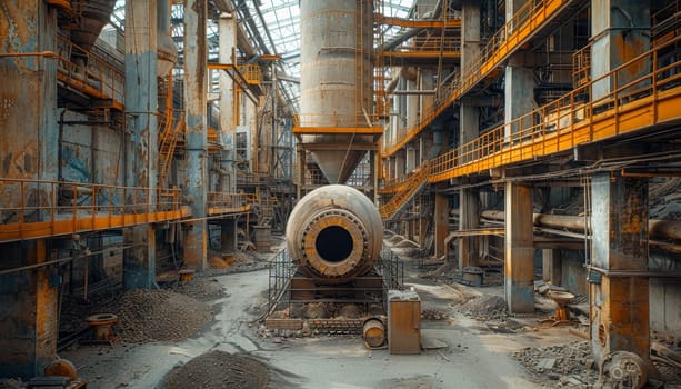 A large industrial plant with a lot of old equipment by AI generated image.