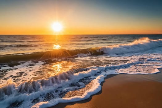 Hot summer sun over the sea. Sunset. High quality photo. Sunset over the water. Dawn. Sun over the ocean. Beach. Summer vacation